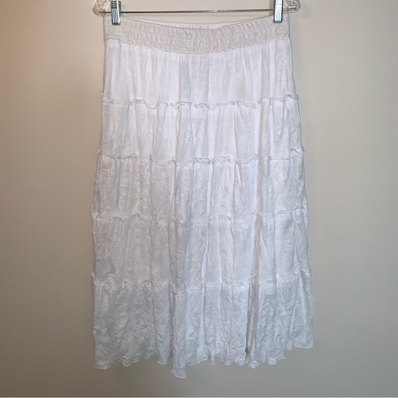 AGB White Tiered Maxi Skirt Bohemian M - Picture 2 of 8